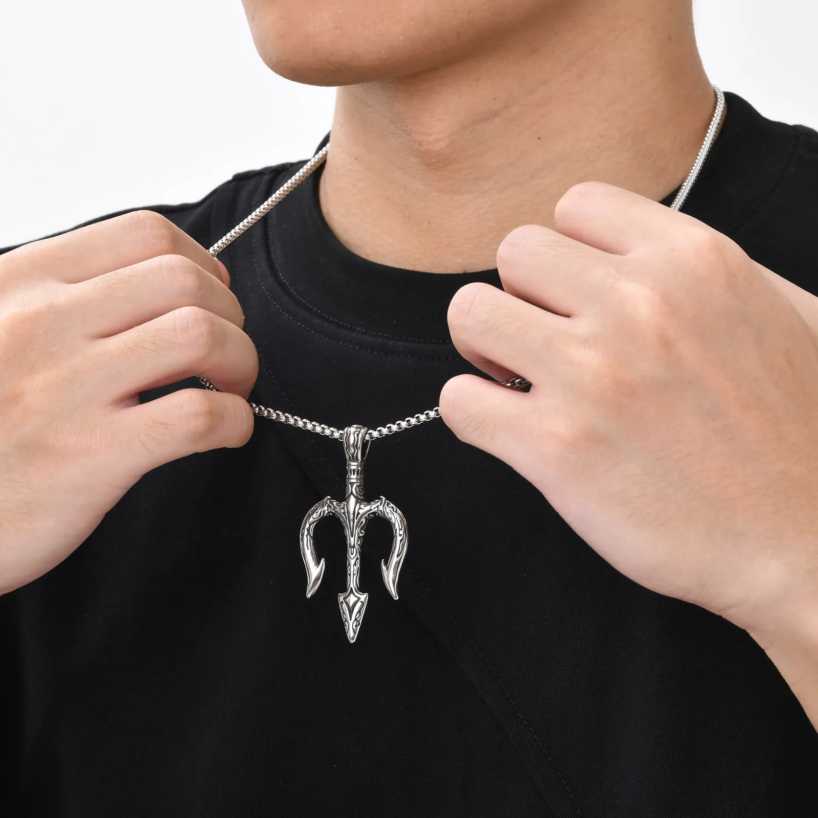 Vintage Poseidon Trident Pendant Necklaces for Men Boys,Stainless Steel Sea King's Weapons Pendant,Ancient Jewelry Gift