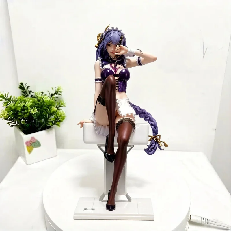 Game Figure 41cm Raiden Shogun Sexy Bathroom Decoration Pvc Model Maid Outfit Collectible Desktop Decor For All Anime Game Fans