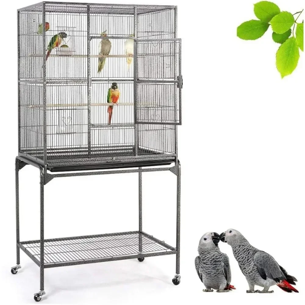 

Bird Cage, 63 Inch Forged Iron Rolling Large Bird Cage, Used for African Gray Small Quaker Amazon Parrot Canary Flight Cage