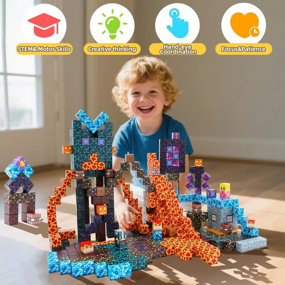 Set da costruzione magnetico per bambini 150 pezzi, giocattoli STEM per età 3-12, blocchi impilabili con magneti sensoriali per ragazzi e ragazze