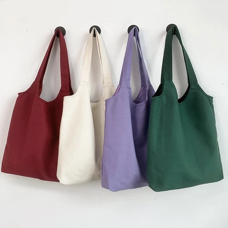 Customized Printed Solid Color Vest Canvas Bags for Women Foldable Reusable Versatile Large Capacity Shopping Bag Handbag