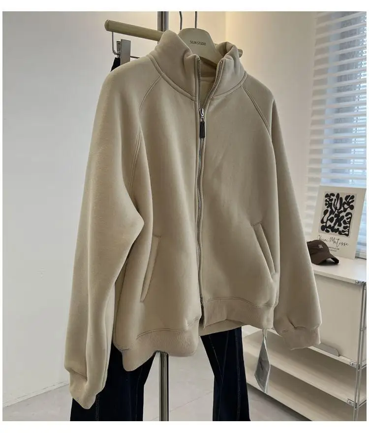 Fleece Sweatshirt No Hat Womens Heavyweight Winter Plush Corduroy Handcrafted Raglan Star-Shaped Laceup O Neckz Girls' Flocking