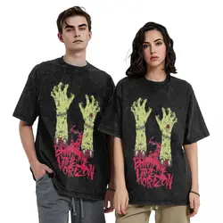 2024 Monsta Hand BMTH Horizons Rock Band Washed T Shirt Outfit Harajuku T-Shirts for Men Women Tee Shirt