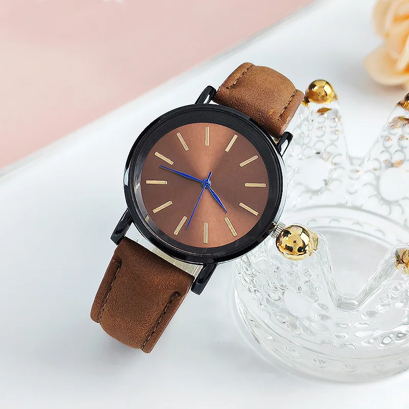 Student Women's Quartz Watch Fashion Ladies Watch Stripe Markers Leather Strap Casual Fashion Wristwatch for School Daily Wear