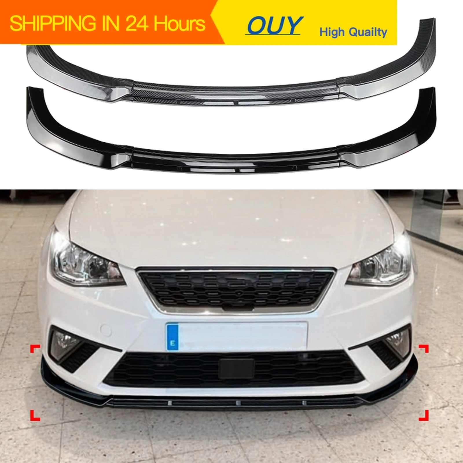 OUY Para Seat Ibiza MK5 Standard FR 2018 2019 2020 2021 2022 2023 Spoiler Delantero con Aspecto de Fibra de Carbono/Negro Brillante