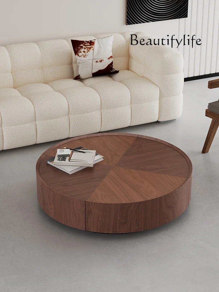 

Nordic medieval style solid wood household simple light luxury round coffee table