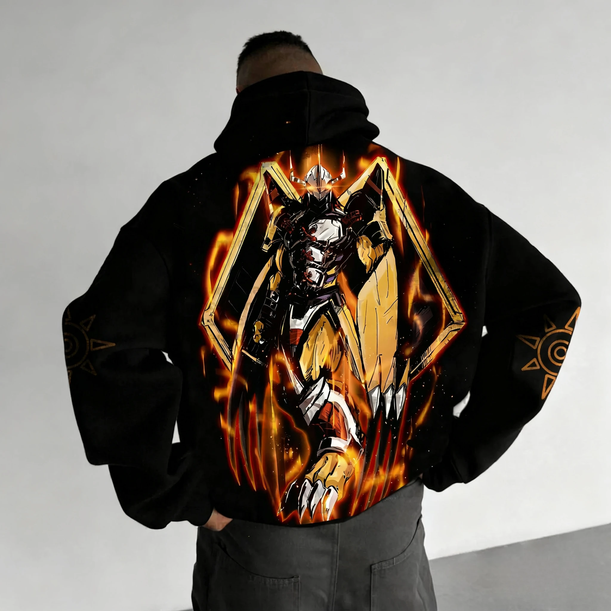 เสื้อฮู้ดซิป Digimon Adventure สำหรับผู้ชาย ฤดูใบไม้ร่วง/ฤดูหนาว ลายอนิเมะ War Greymon สไตล์ฮาราจูกุ ไซส์ใหญ่ ทรงหลวม สวมใส่สบาย