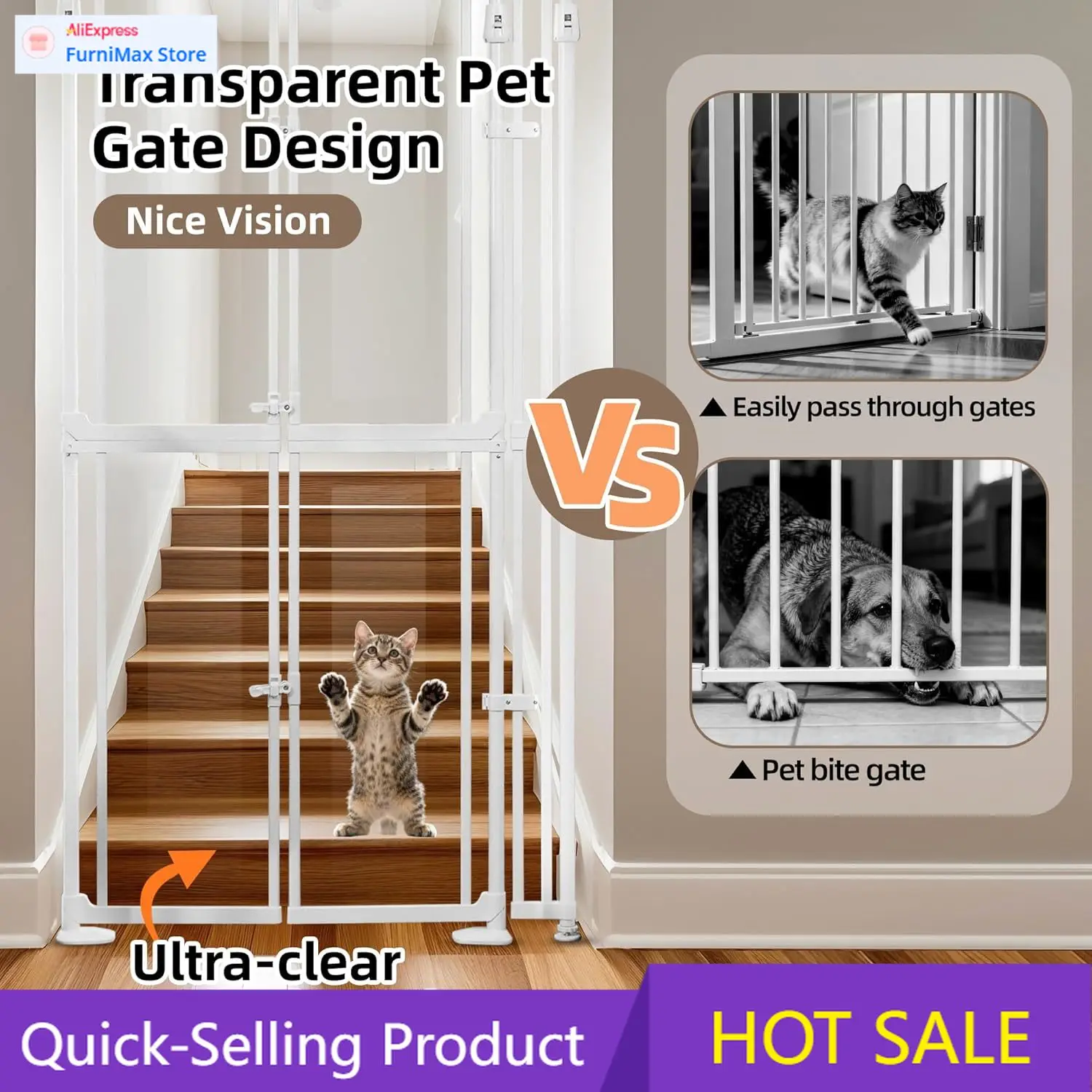 

Акция: 74.80-98.43'' Сверхвысокие ворота для кошек, регулируемые по ширине 33.86 и 35.80 дюймов, прозрачные ворота для животных с полной дверцей, автоматические.