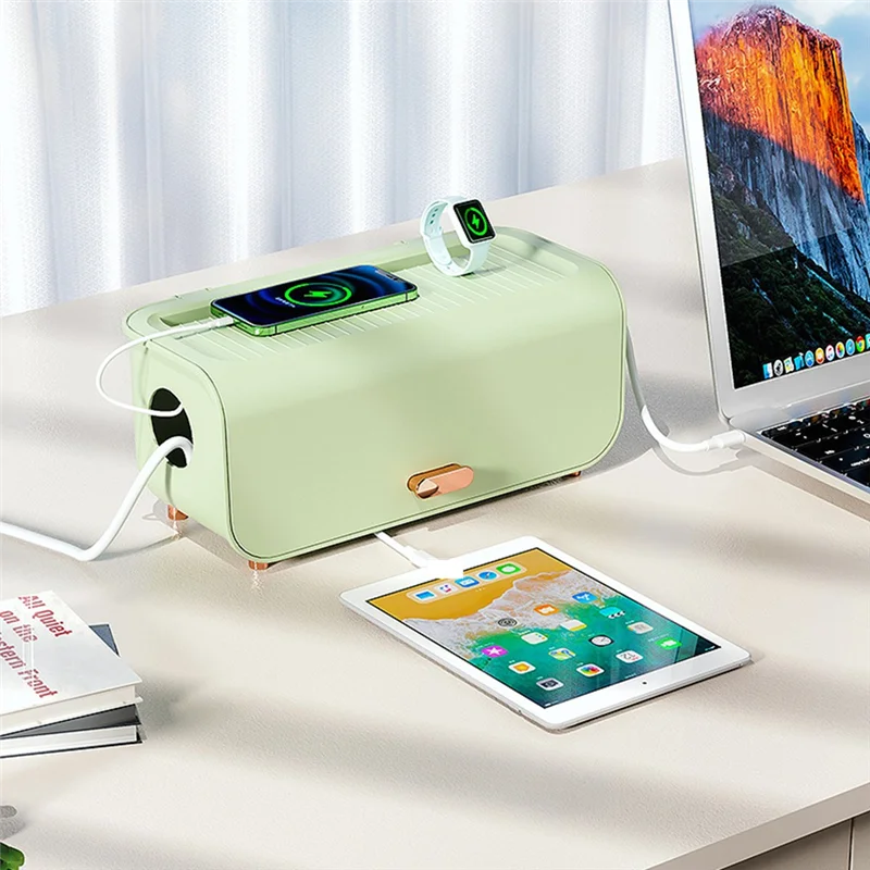 

AT93-Desktop Cable Storage Box Power Line Storage Case Dustproof Waterproof Charger Socket Organizer Cable Winder Organizer
