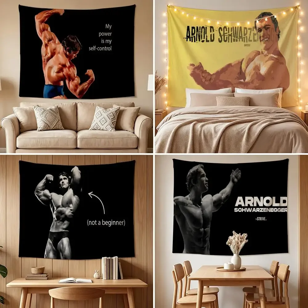 Bodybuilding Arnold Schwarzenegger Tapestry Custom Living Bedroom Party Dormitory Interior Wall Bohemian Decora Attached Clip