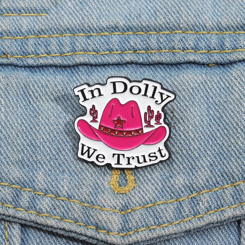 Dolly We Trust Pines Lapel Badges Gothic Jewelry Gift for Kids Friends Cowboy Hat Enamel  Brooch Custom In