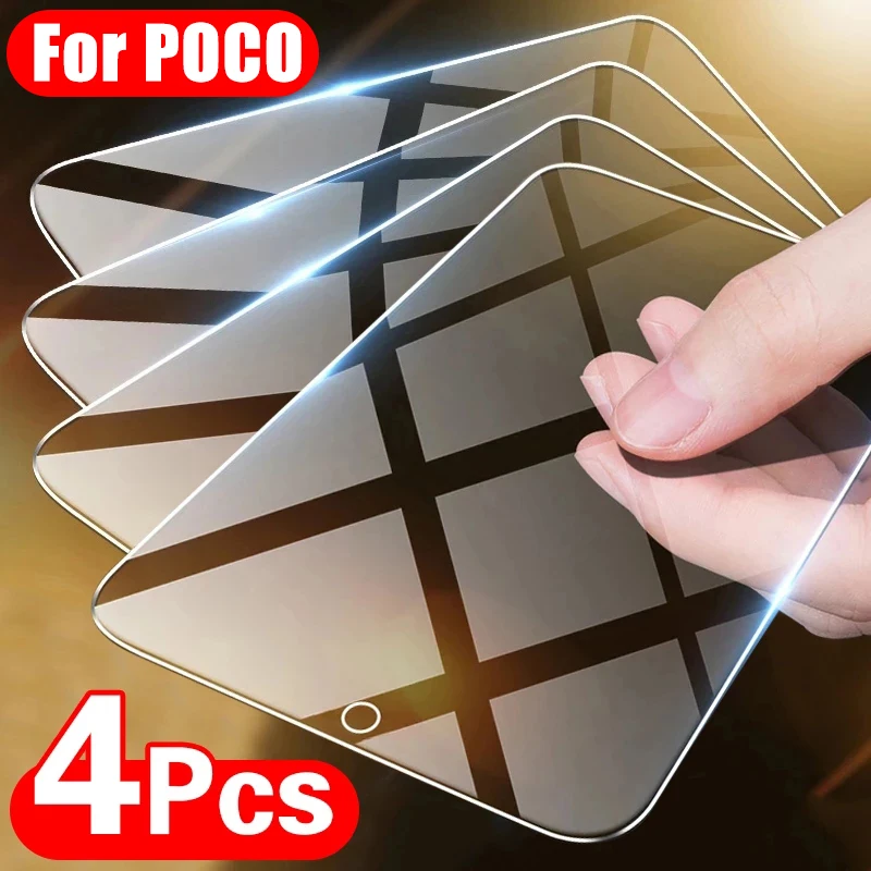 Vidrio Protector de pantalla para teléfono móvil, película protectora para Poco X3 Pro X3 NFC M5S M5, para Xiaomi Poco F3 F4 GT F2 Pro M3 M4 X4 Pro 5G, 4 Uds.