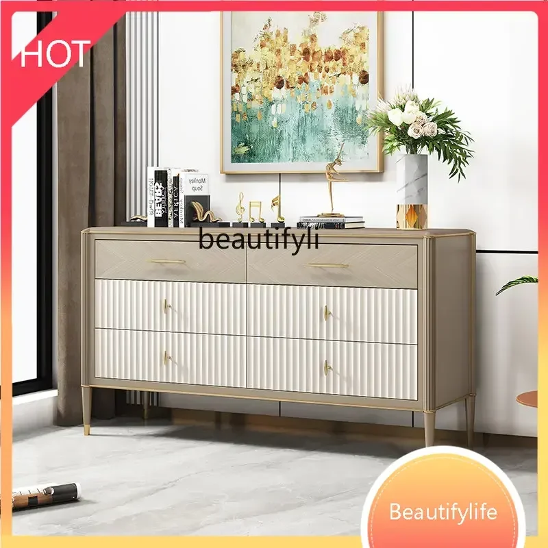 

Новый американский светлый роскошный стильный комод с шестью ящиками для спальни, комод из цельного дерева, шкаф для телевизора ss 8617