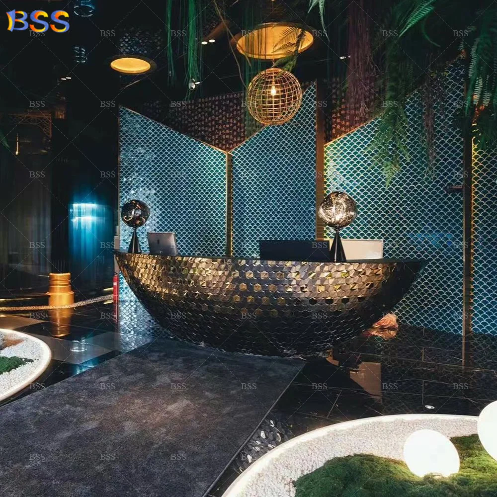 Customized.Luxury Stainless Gold Reception Desk for Hotel Lobby Bespoke Rounded Shape Spa Front Desk Modern Salon Receptionist D