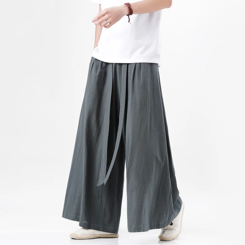 Cotton hemp wide-leg pants flared pants men's Hanfu Chinese traditional clothing Japan super casual loose high quality - Image 3