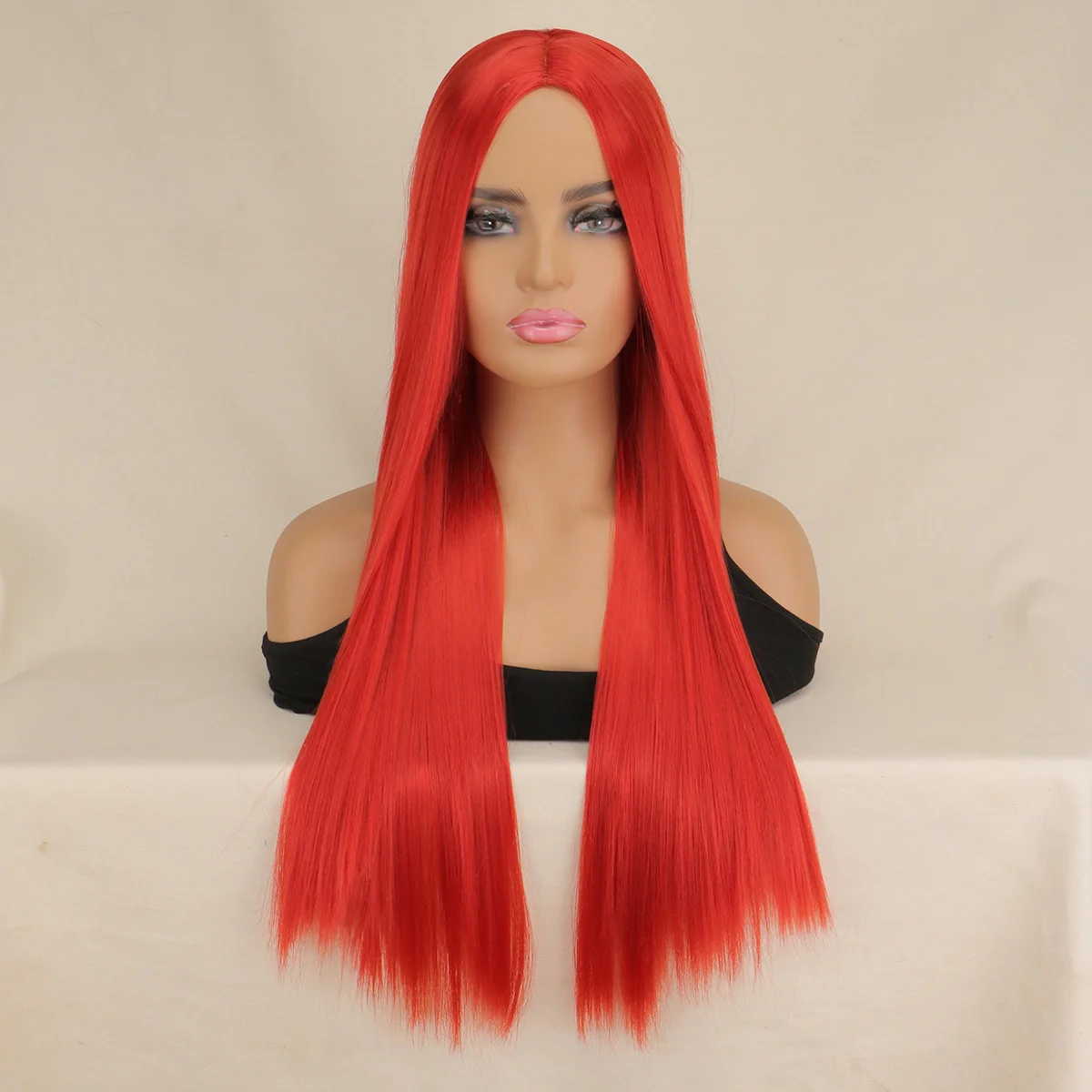 

Красные парики для женщин, длинный прямой повседневный парик, волосы для Русалки, Хэллоуина, косплея, вечеринки