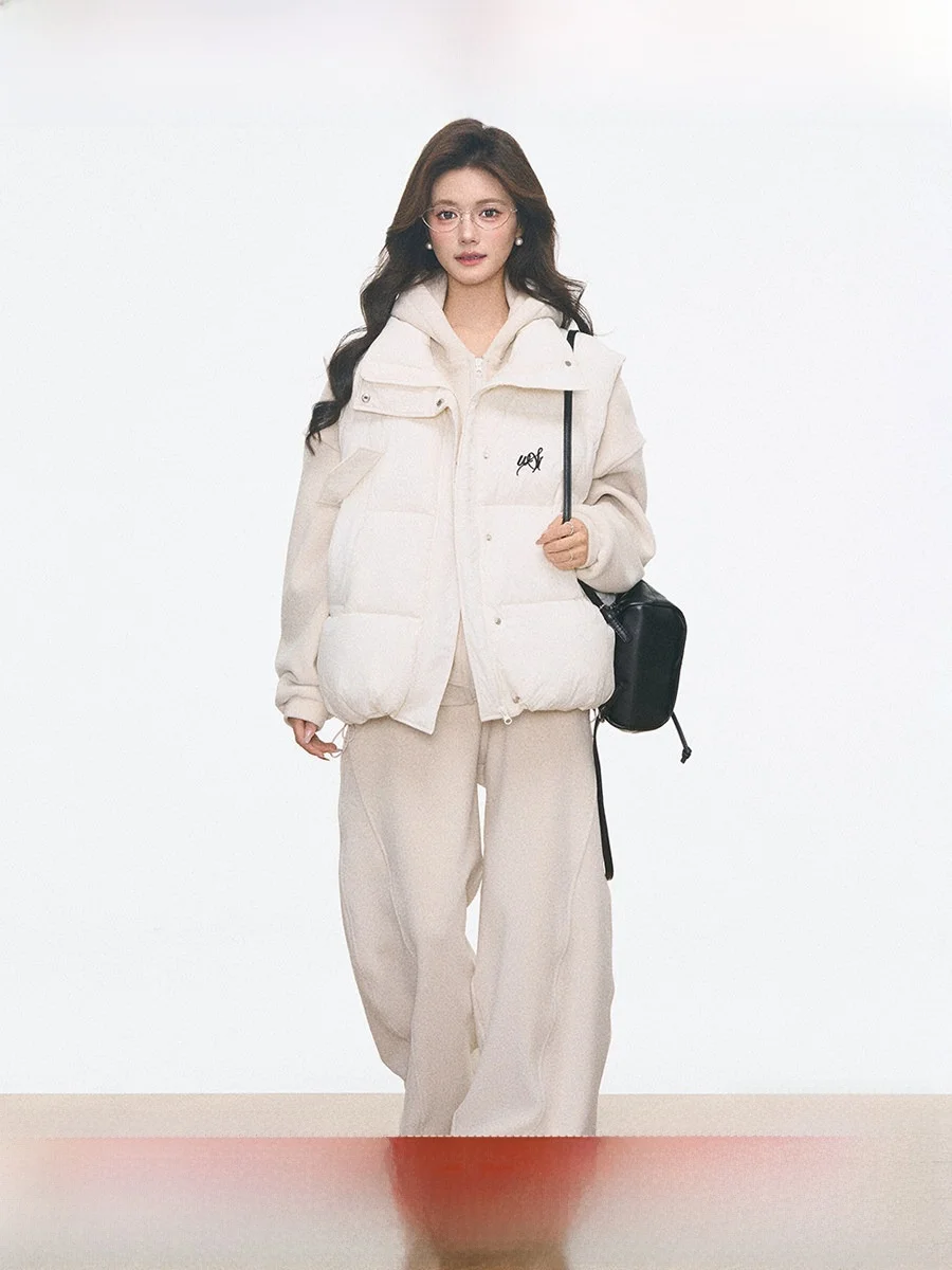 

Westayone Women's Fce Sweatirt Set New Arrival Outerwear Korean Sle Winter Commute Cotton Jaet Vest Combo