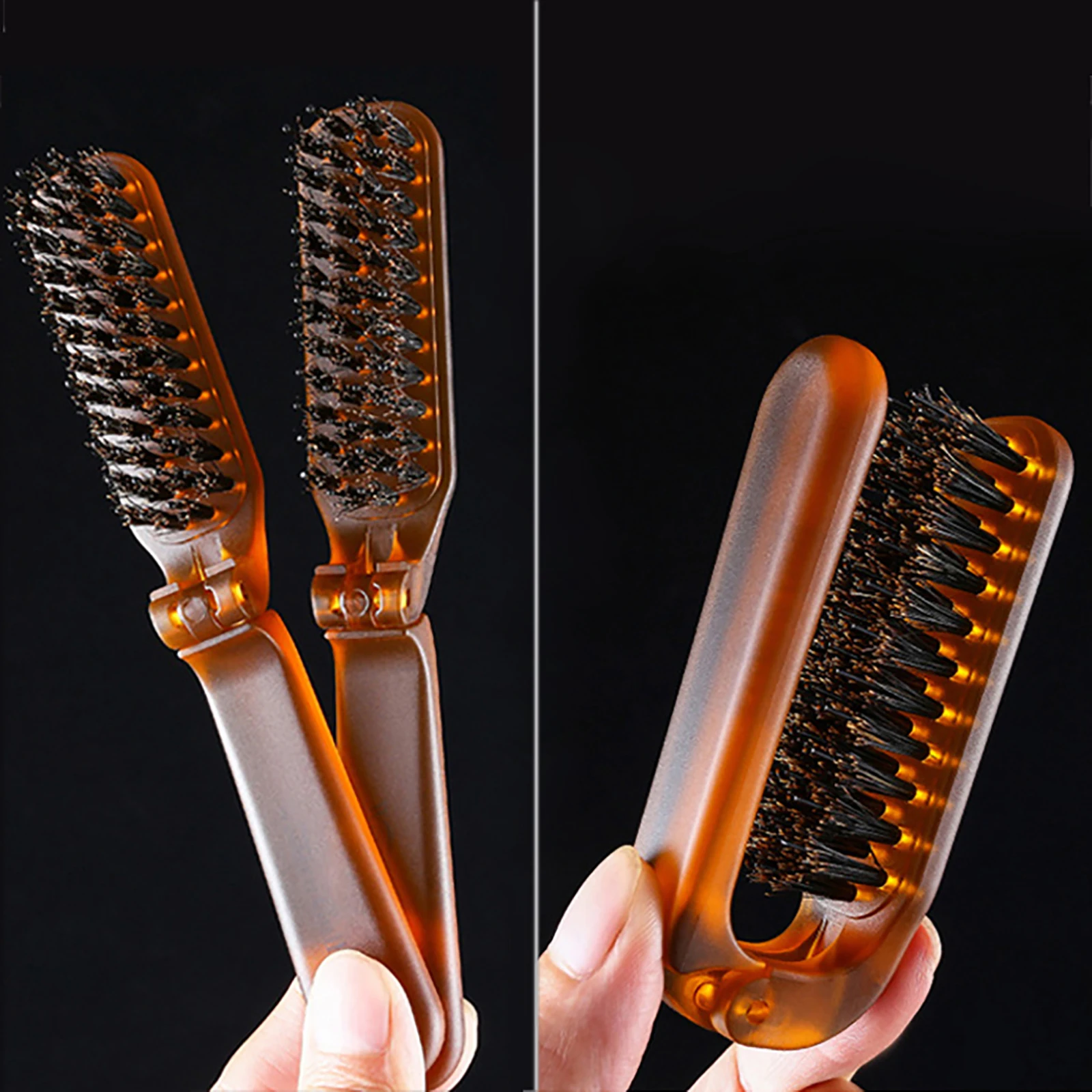 Amber Foldable Boar Bristle Hair Brush Pocket Collapsible Comb Head Massager Travel Portable Styling Tool