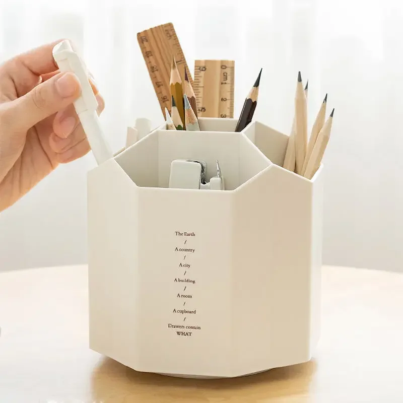 Desk Organizer Accessories Pen Holder Desktop Hexagon Pencil Pot Large Capacity Stationery Storage Box School Office Supplies