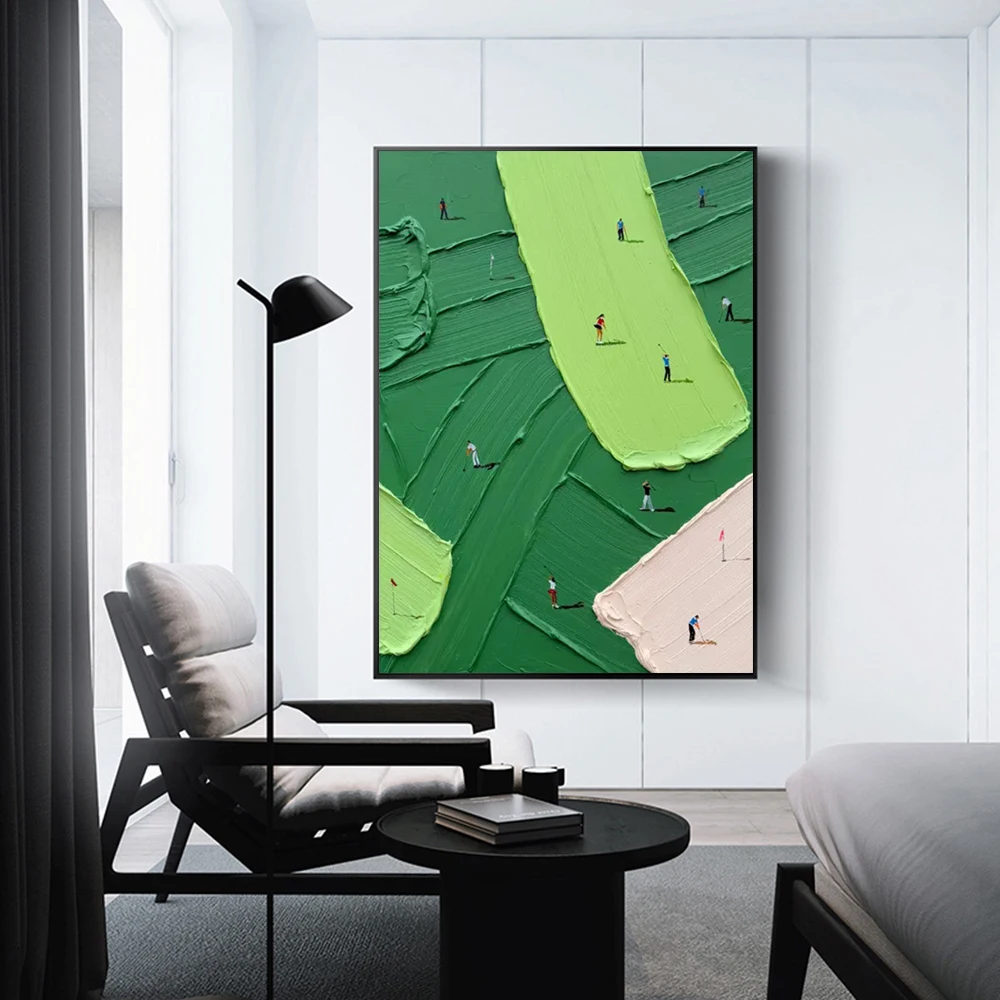 مجردة الأخضر جولف المشهد ثلاثية الأبعاد الملمس الفن قماش اللوحة الشمال نمط الحد الأدنى الإبداعية الملصقات الحديثة غرفة المعيشة ديكور المنزل #5