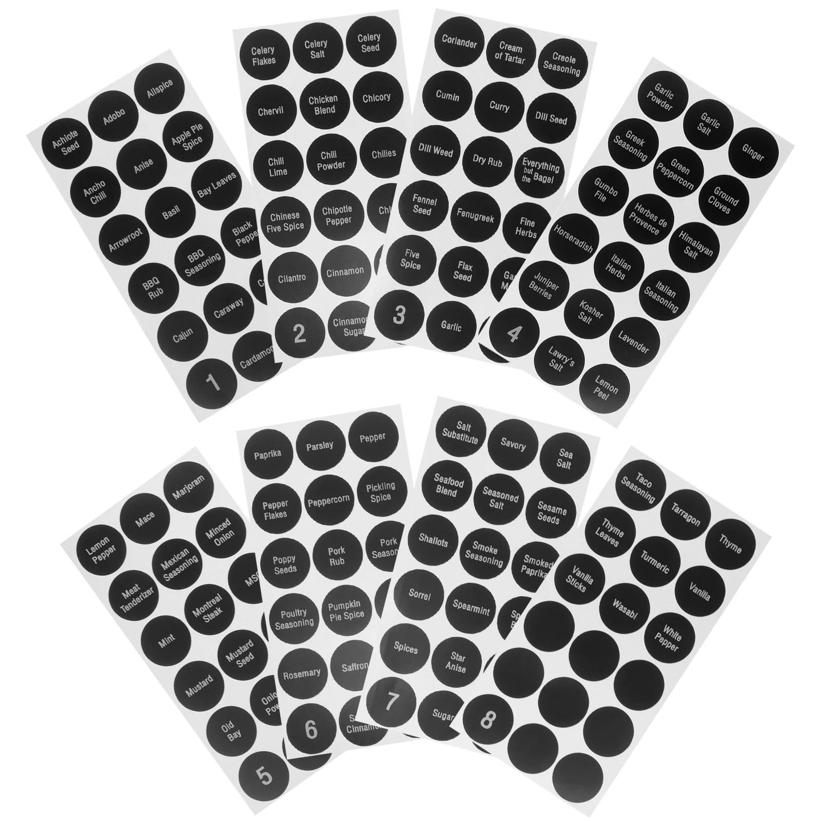 8 Sheets Brown Spice Labels for Kitchen Jars Condiment Bottle Stickers Waterproof Round Adhesive Tags Folder Labels