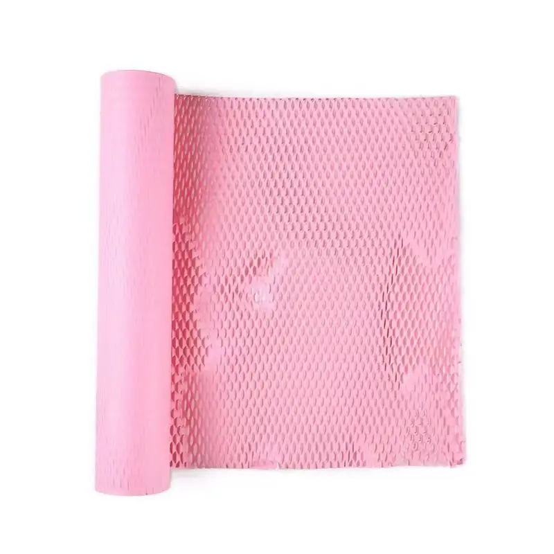 Pink Honeycomb Kraft Paper Roll - Shockproof Cushioning Material for Transport & Gift Wrapping