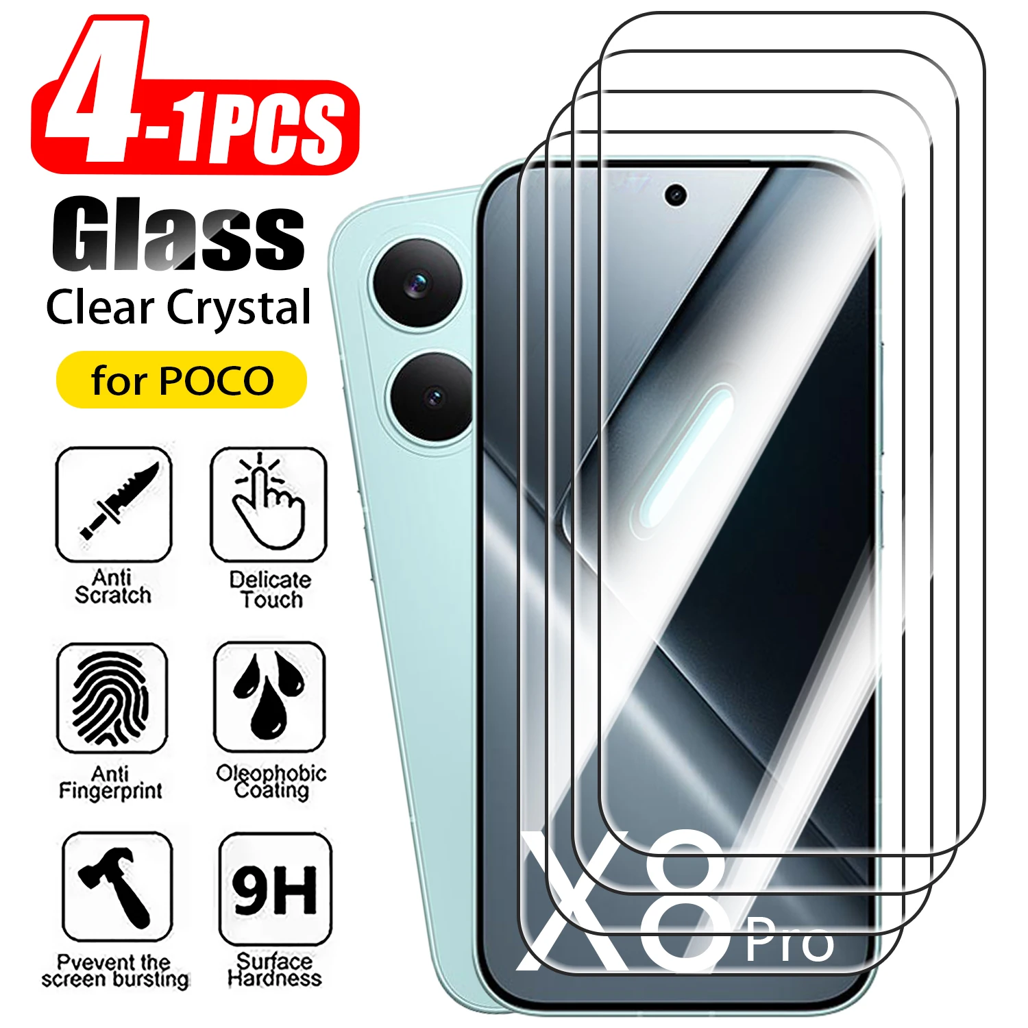 

1-4 шт. закаленное стекло 9H для POCO X8 X7 X6 X5 Pro X3 X4 GT, защитное стекло для экрана Xiaomi POCO X8 Pro Max