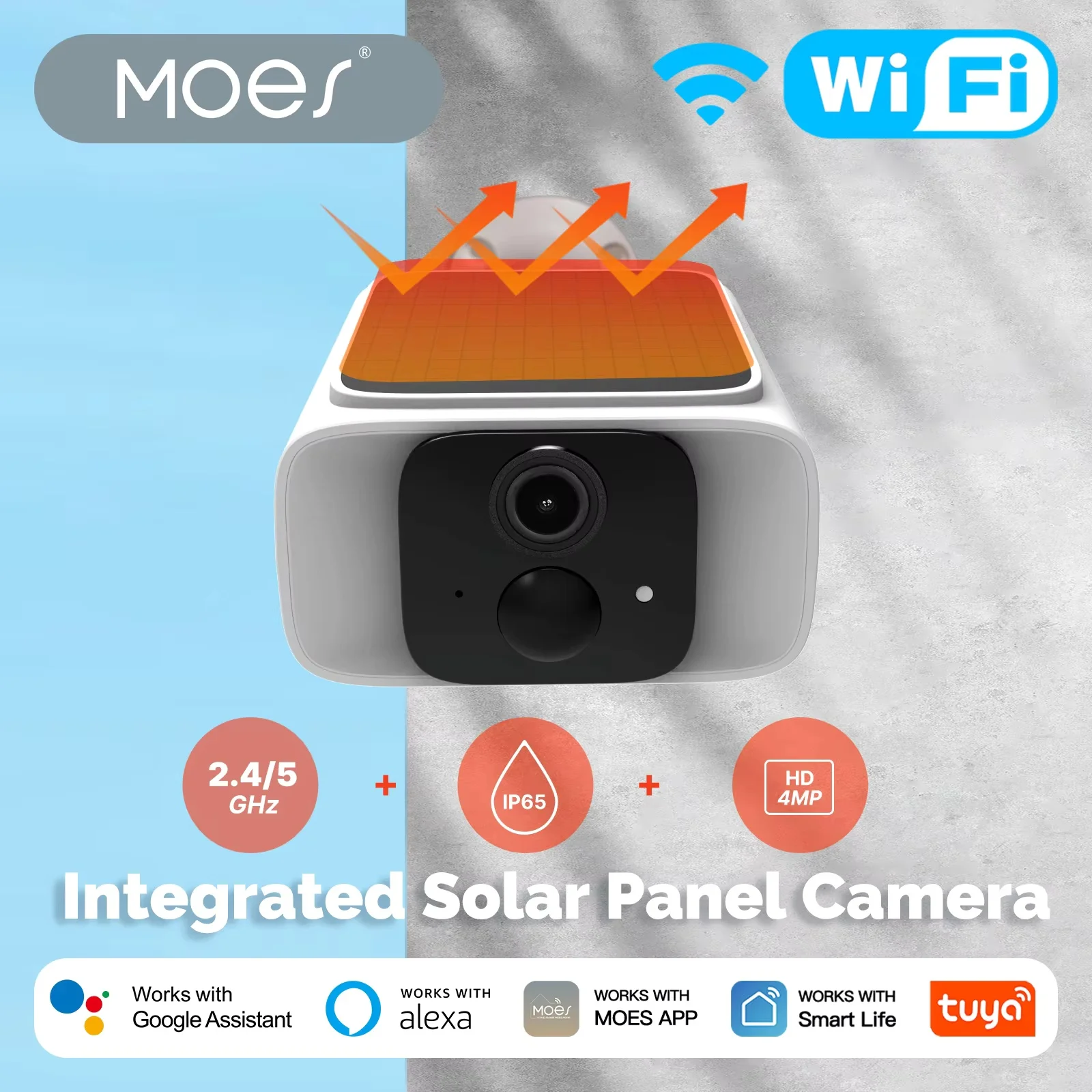 

MOES Tuya WiFi 2.4ГГц 5ГГц двухдиапазонная умная камера с интегрированной солнечной панелью, водонепроницаемая IP65, мониторинг через приложение, совместимость с Alexa и Google Home