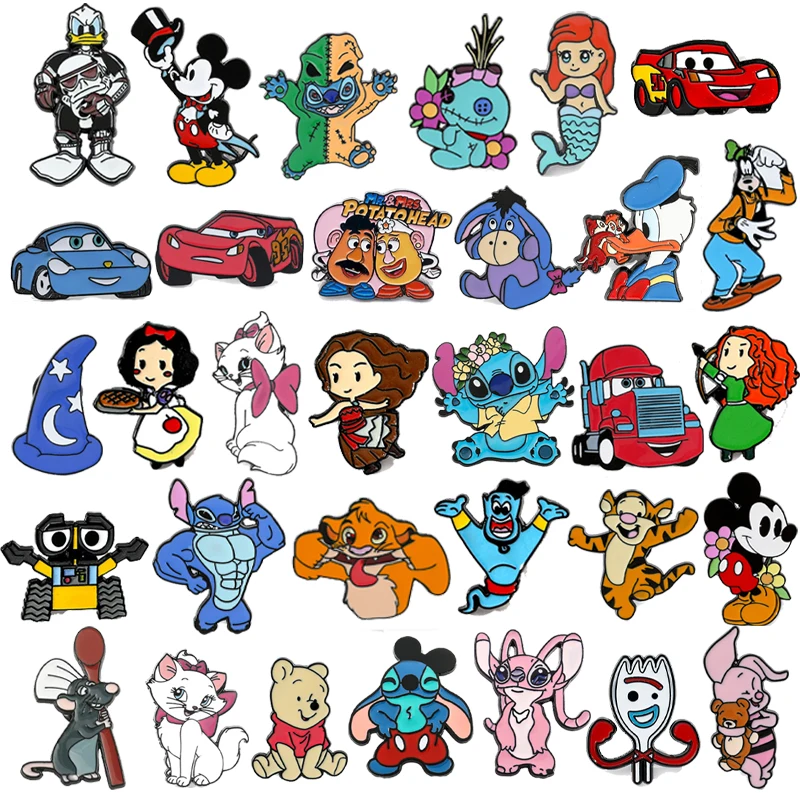 

Disney Cartoon Enamel Pins Stitch Mickey Mouse Anime Movie Series Metal Brooch Badges for Kids Lapel Pin Jewelry Accessory Gift