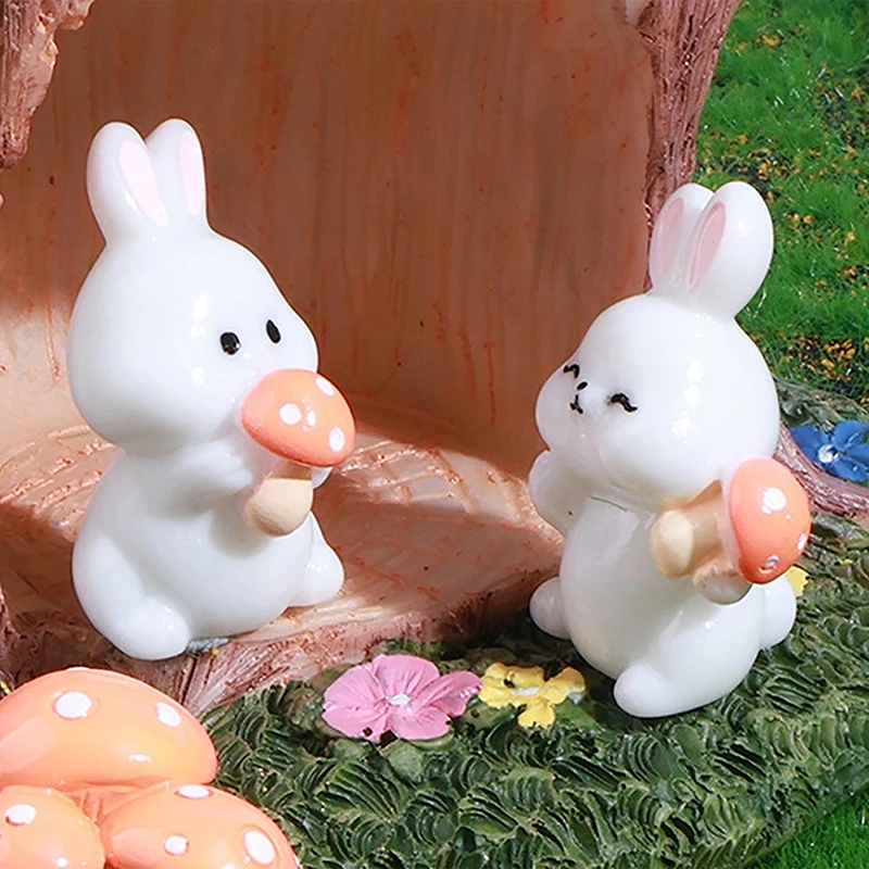 Cute Mushroom Bunnies Micro Landscape Dollhouse Resin Crafts Small Bunny Ornament Microlandscape Home Decoration Accessories image 5