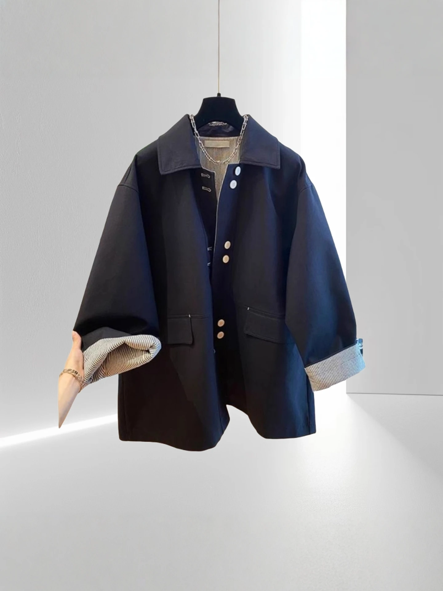 Ele plus Size Mid-Length Women's Coat Casual Artistic Loose Fit Korean Sle Versatile Trendy Outerwear for Ladies