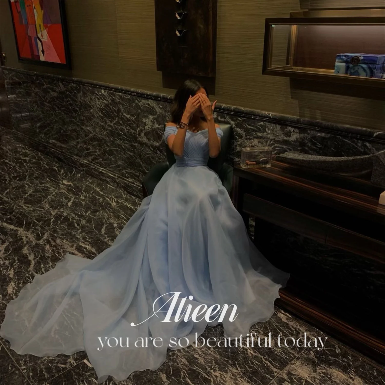 

Aileen Organza A-line Light Blue Women's Evening Dress Evening Dress Stylish Wedding Elegant Party Dresses Woman Prom Graduation