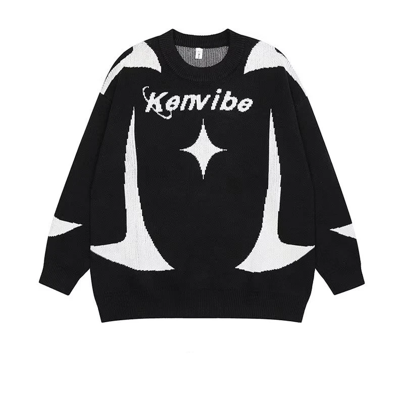 

Loose Fit Men's Knitwear Long Sve round Ne Sweater Trendy Letter Pattern Autumn Winter Large Size Faionable Street Sle