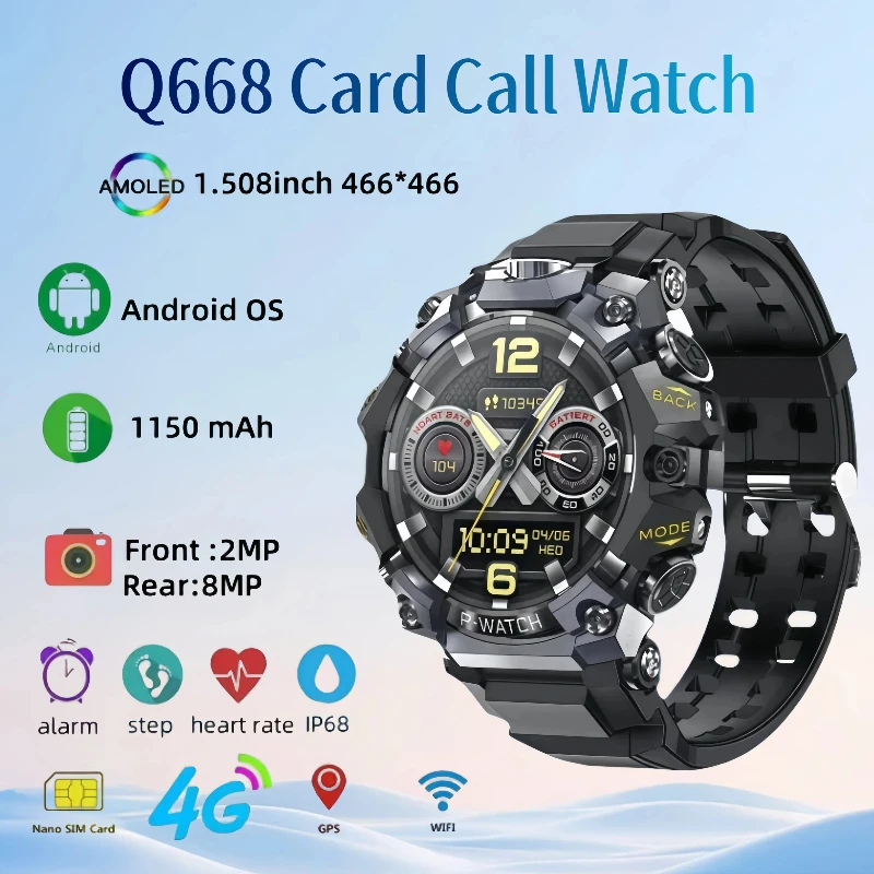 

5G Full Netcom Smartwatch Q668 GPS WIFI 1.508 inch Amoled HD Screen inset 4g/5g SIM Card Waterproof Swimming Sport Smart Watch