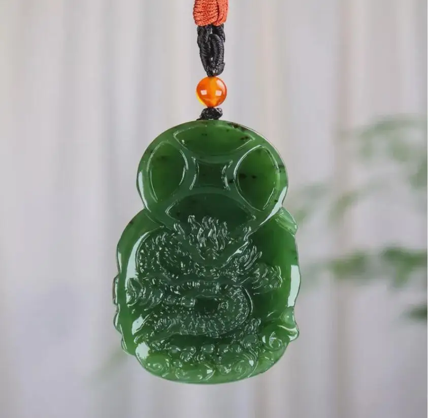 Chinese Natural HeTian Green Jade jadeite Hand-Carved pendant The God of Wealth