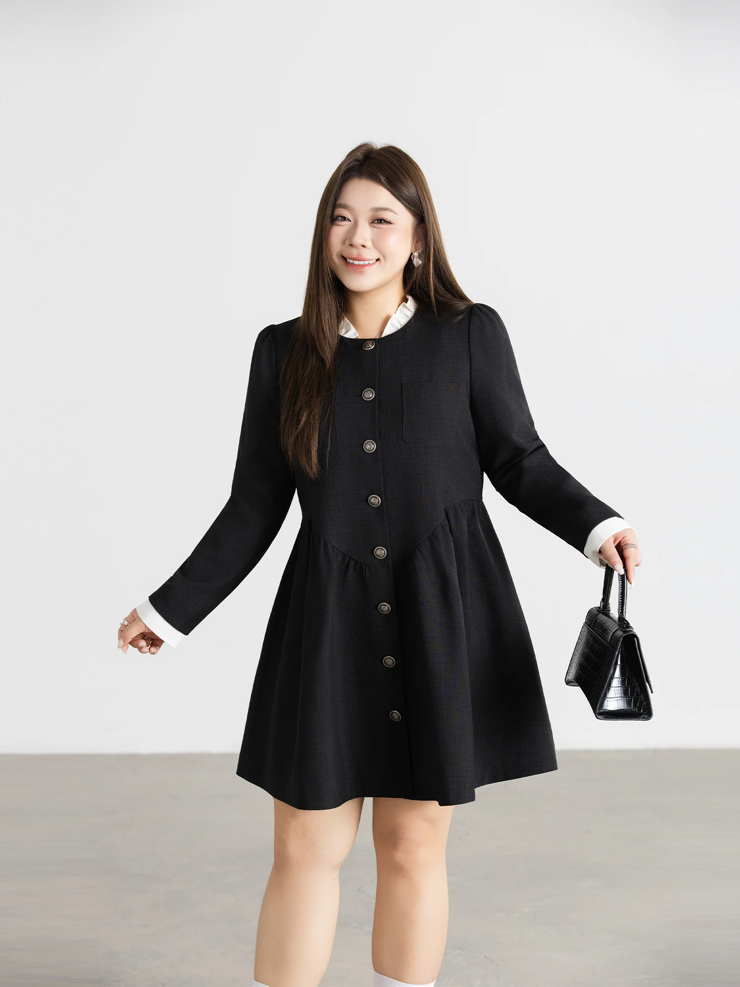 

Slimming A-Line Midi Dr French Sle plus Size Women's Clothing Belly Covering Little Fraance Wind Dr for Spring