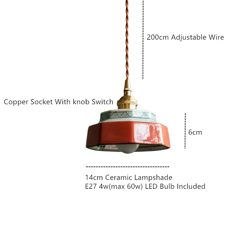 2026 خمر قلادة LED ضوء اليد اللوحة السيراميك قلادة نحاسية مصباح Hanglamp للديكور المنزل غرفة المعيشة الطعام