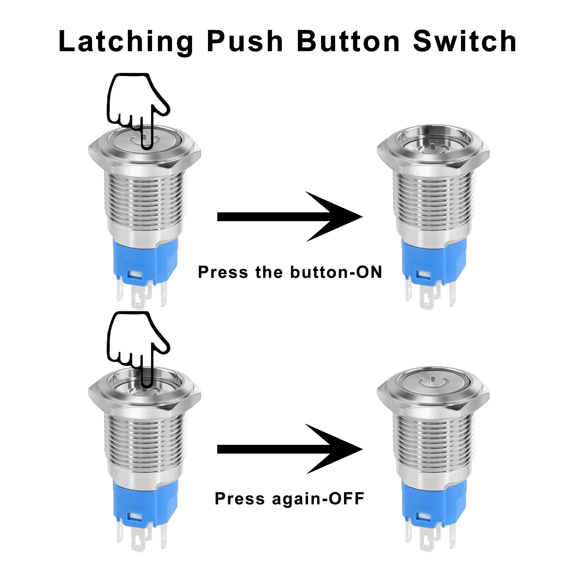 16mm Metal Push Button Switch  Ring Lamp Power Symbol Waterproof  LED Light Self-reset/Lock ON-OFF Momentary Latching Button