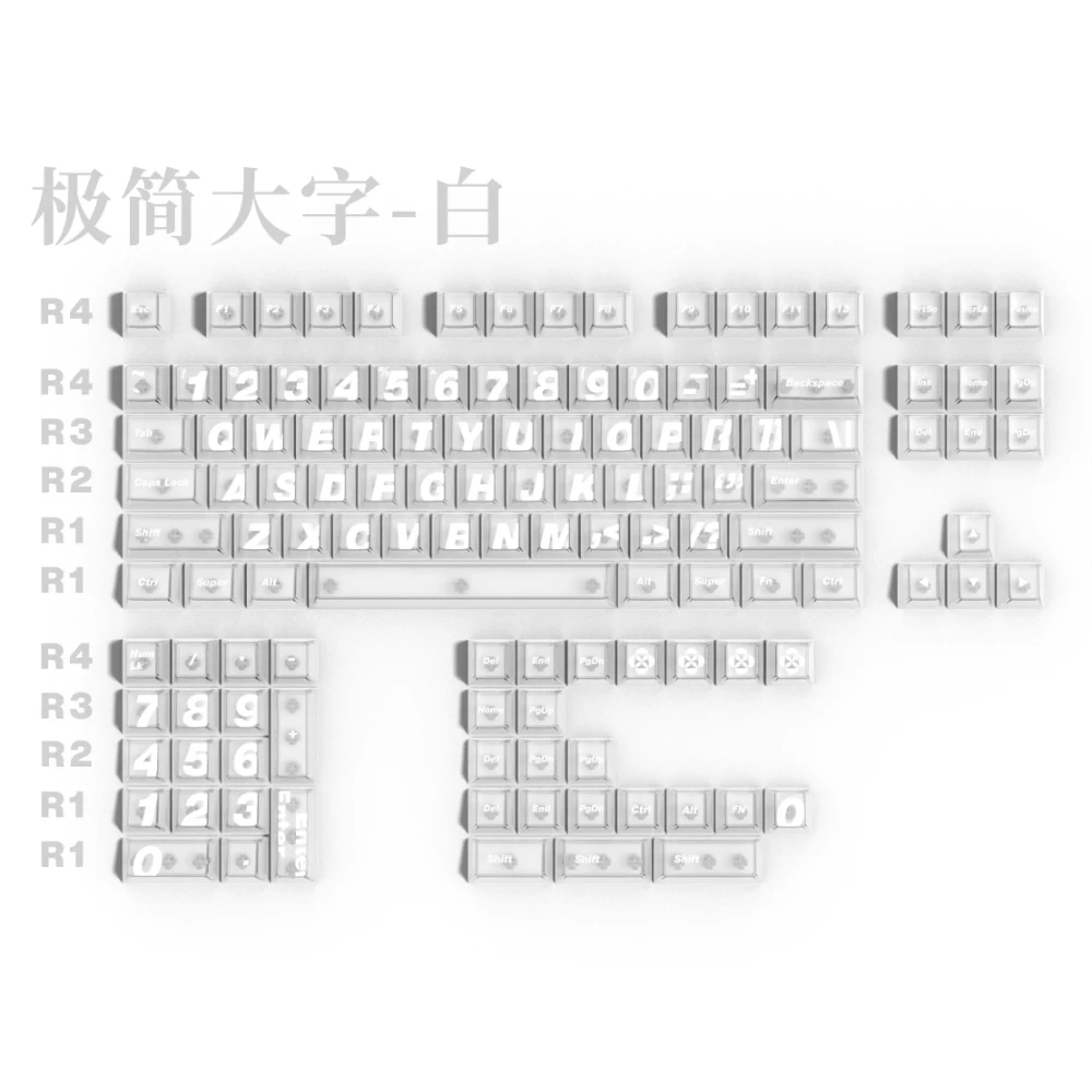 SOULCAT Minimalist Large-character Theme Keycaps Set 125 Keys MAO Cherry Profile PC White Translucent for Mechanical Keyboards