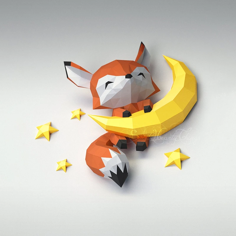 3D Paper Model Handmade Fox Moon DIY Wall Papercraft Home Decor Wall Decoration Puzzles Educational DIY Kids Toys Gift 1397