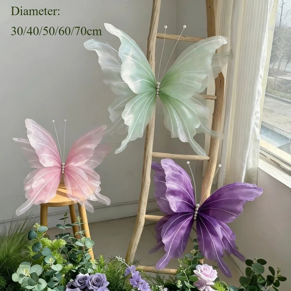 3Pcs Set Silk Yarn Simulation Butterfly Outdoor Wedding Decoration Hollow Big 3D Butterfly Birthday Party DIY Photography Props