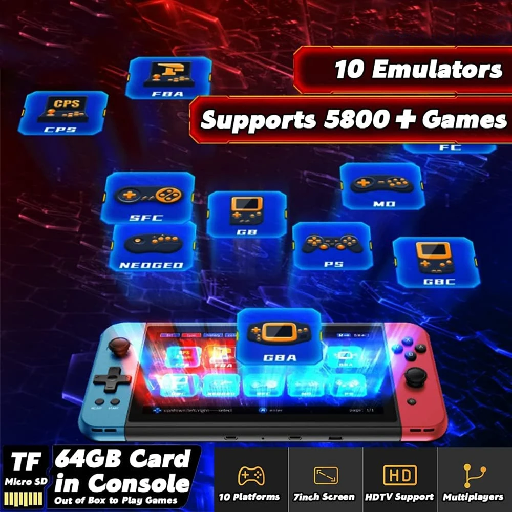 X70 Handheld Game Console 5800 Games 10 Classic Emulator Children Portable Video Gaming Console Kids Mini Retro Game Machine