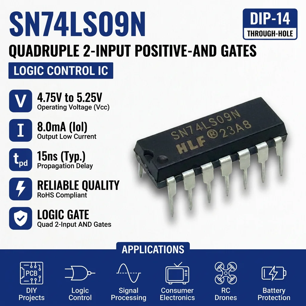 (25 pcs) SN74LS09N DIP-14 SN74LS09 Quad 2-Input AND Gate Open Collector