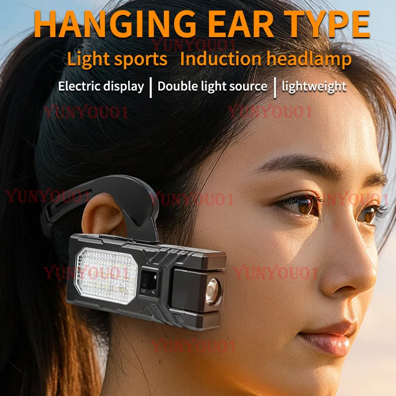 Cross-border New LED Lightweight Ear-hanging Headlights, Ear-hanging Removable Multi-function Dual-switch Induction Strong