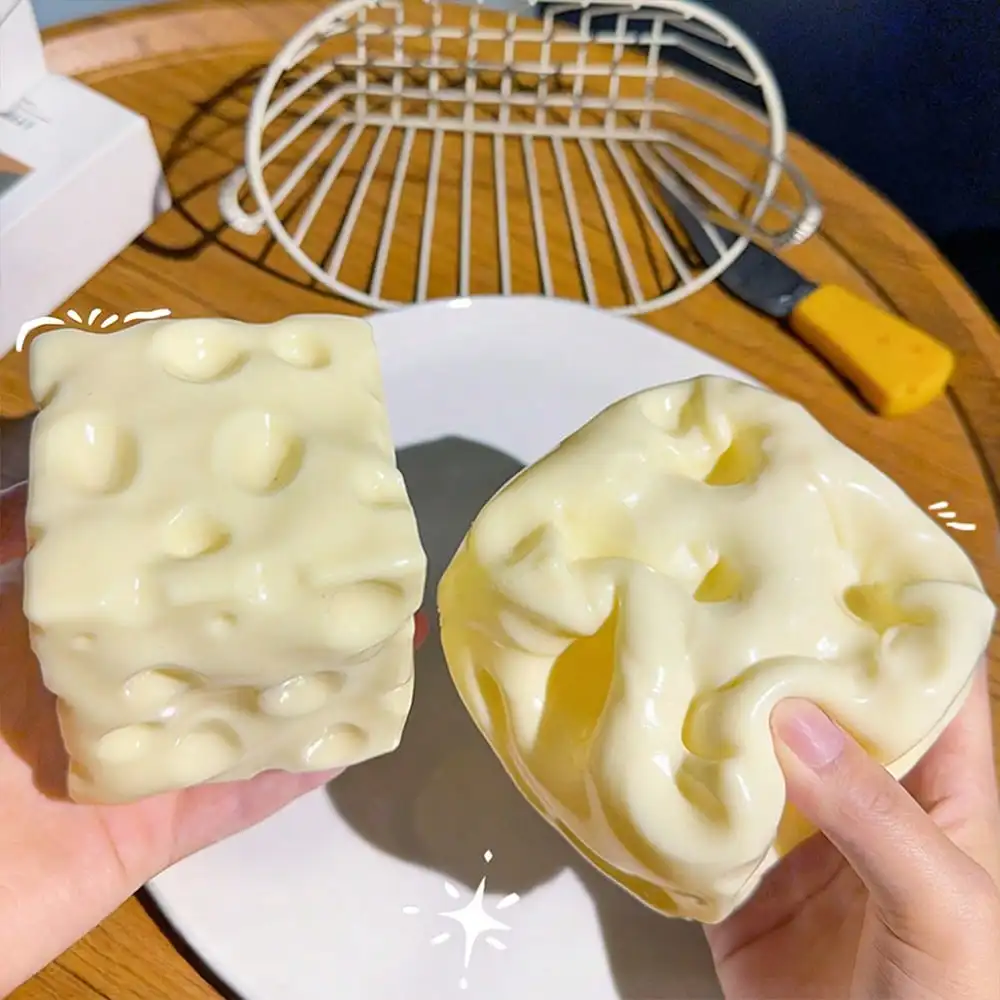 1Pc Moldable Squishy Cheese Block Squeeze Toy Handmade Soft Slow Rising Stress