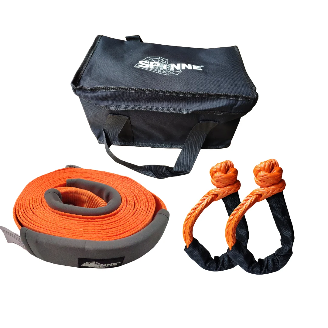 9m12 Tons Heavy Duty Car Recovery Tow Strap Towing Rope With 2PCS  17T Soft shackle And Bag  Synthetic Hug A Tree Spinne