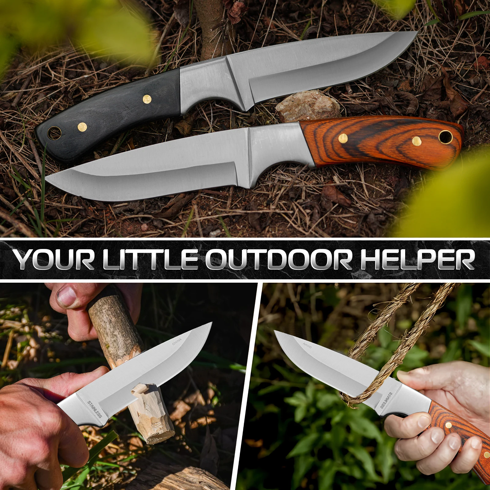 Stainless Steel Kitchen Utility Knife, EDC Fixed Blade, Self-Defense Knife, High Hardness Cutting Knife, Outdoor Camping Knife view 3