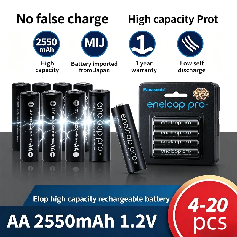 Batería Panasonic Eneloop Pro AA 1.2V 2550mAh Ni-MH para Cámara, Ratón y Controles Remotos, Salida Estable, Ecológica y Reutilizable