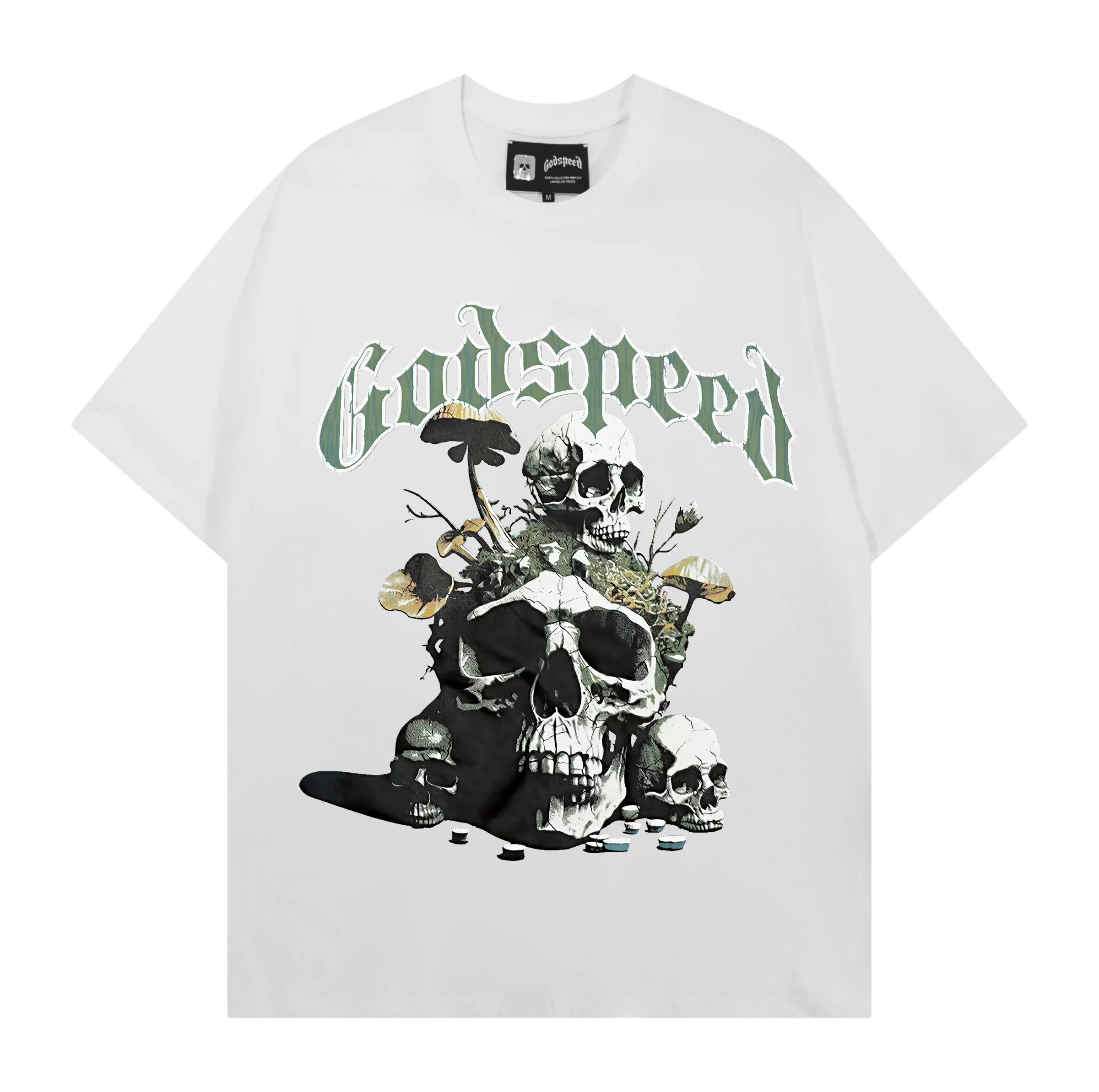Godspeed Skull Print American Rock High Quality Double Thread Heavyweight Pure Cotton Loose Short Sleeve T-Shirt Street Style...