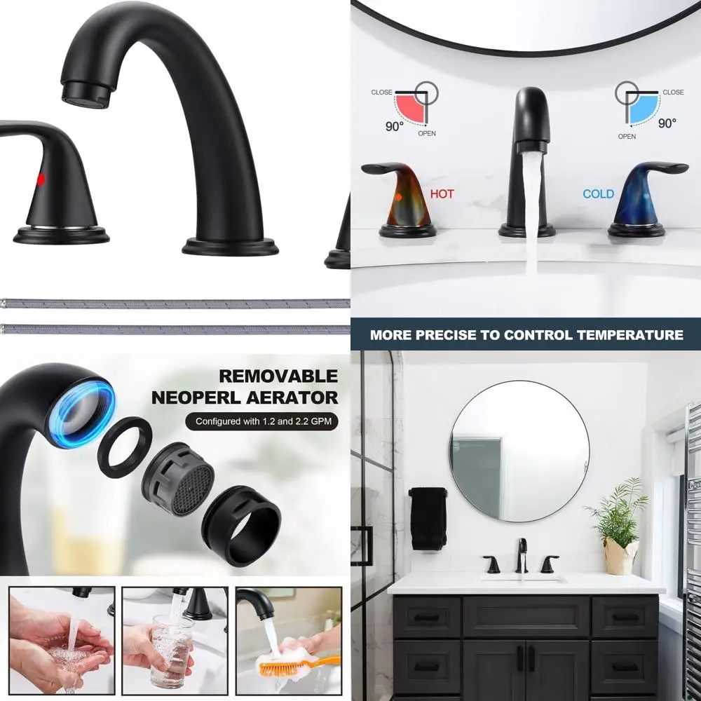 

Матовый черный смеситель для раковины из нержавеющей стали с 3 отверстиями и выдвижным сливом для фургонов и туалетных столиков